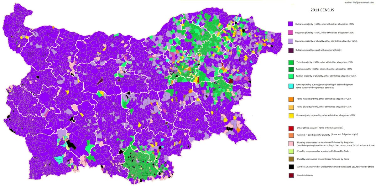zemljevid Bolgarija etnične