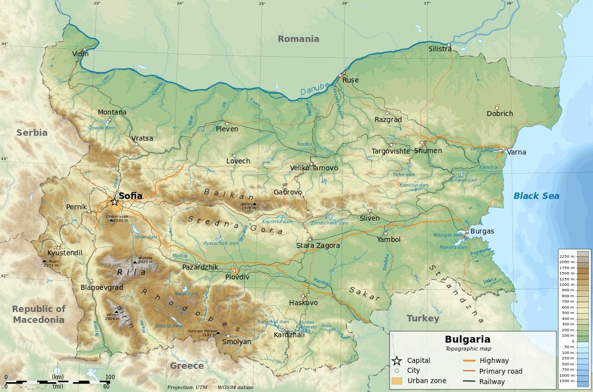 zemljevid Bolgarija geografija