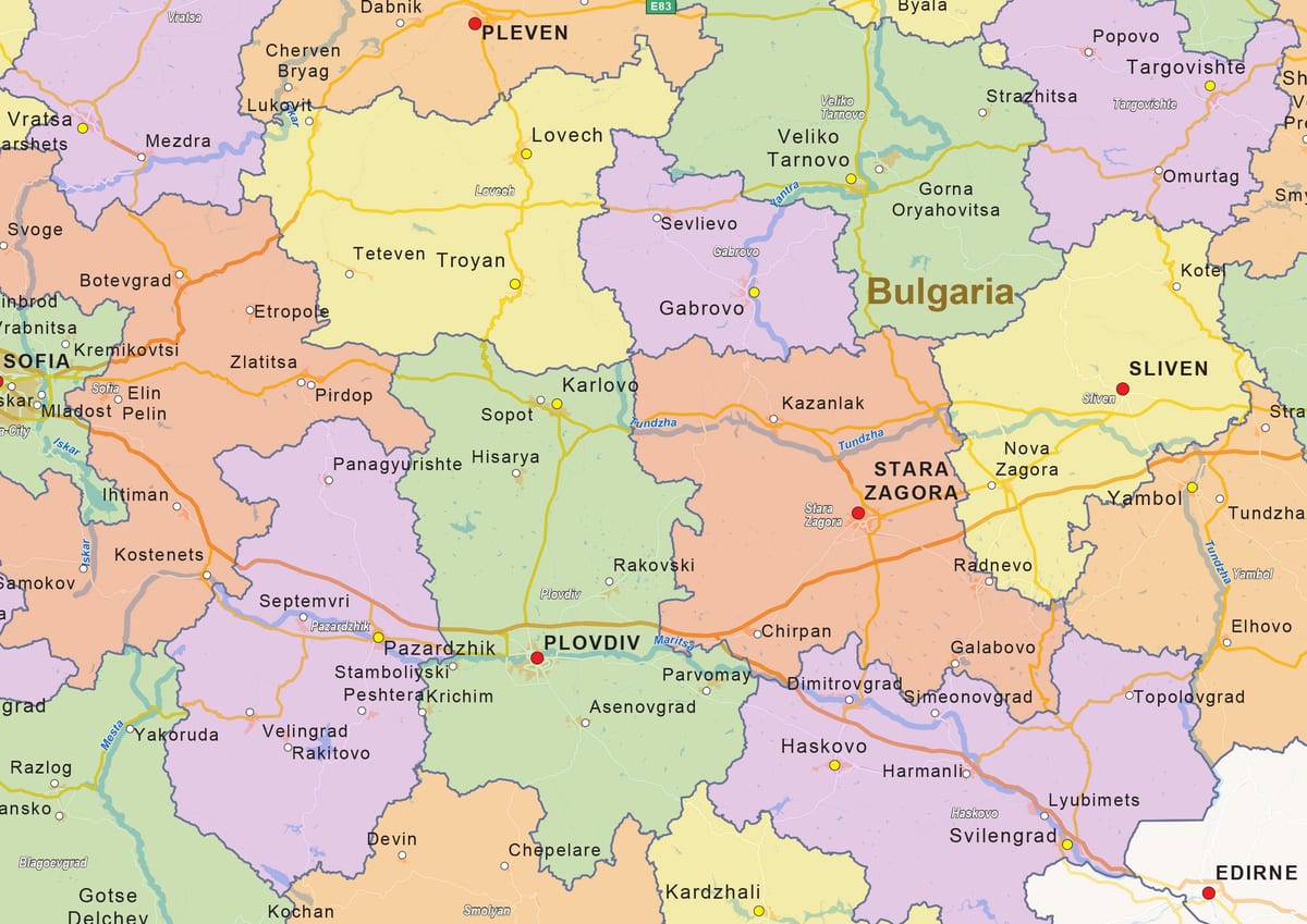 zemljevid politične Bolgarija
