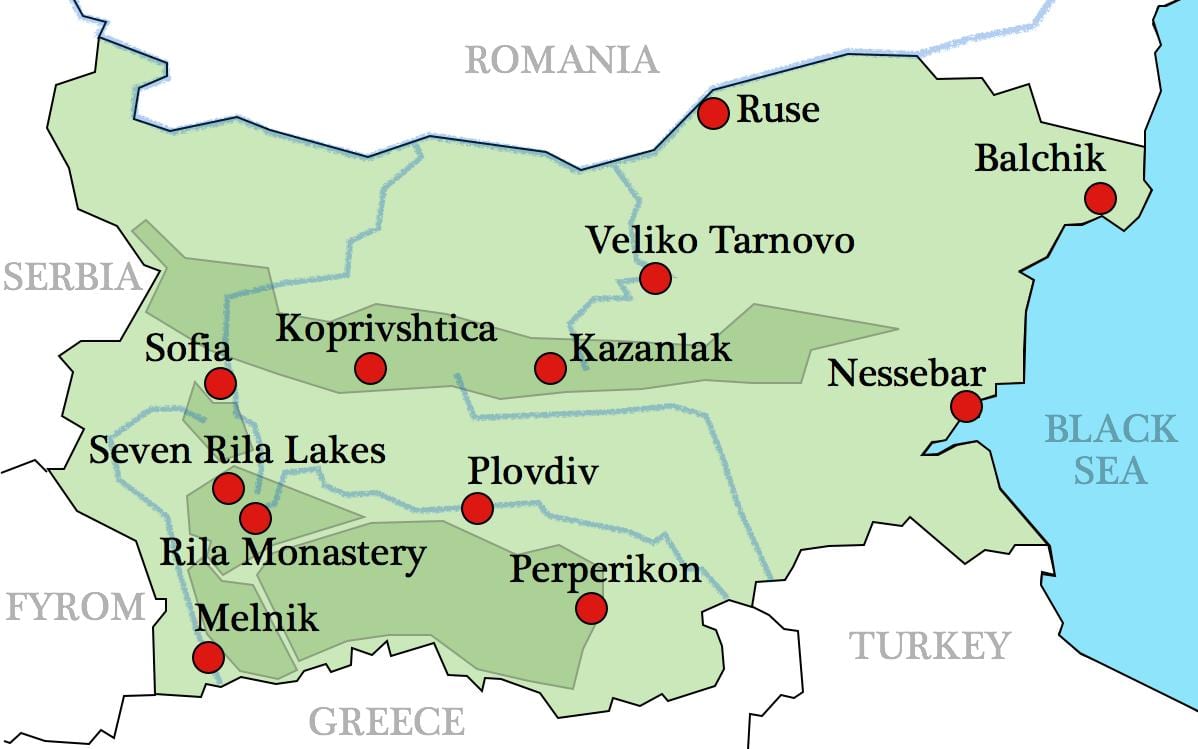 zemljevid bolgarske samostani