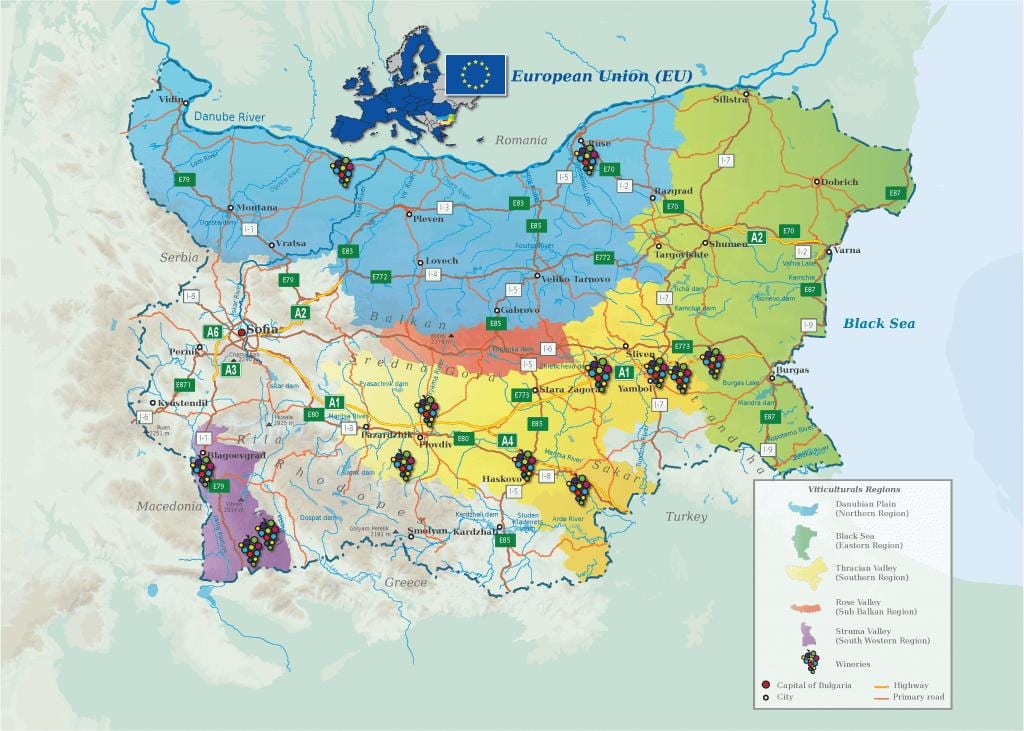 zemljevid bolgarske vino