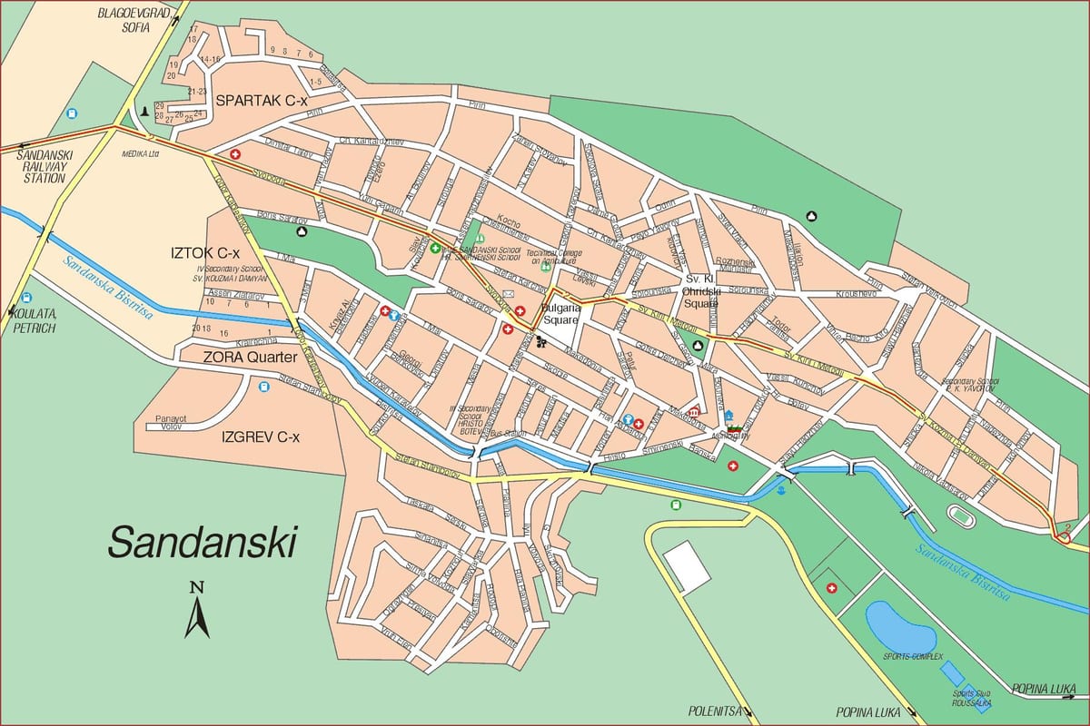 zemljevid sandanski Bolgarija